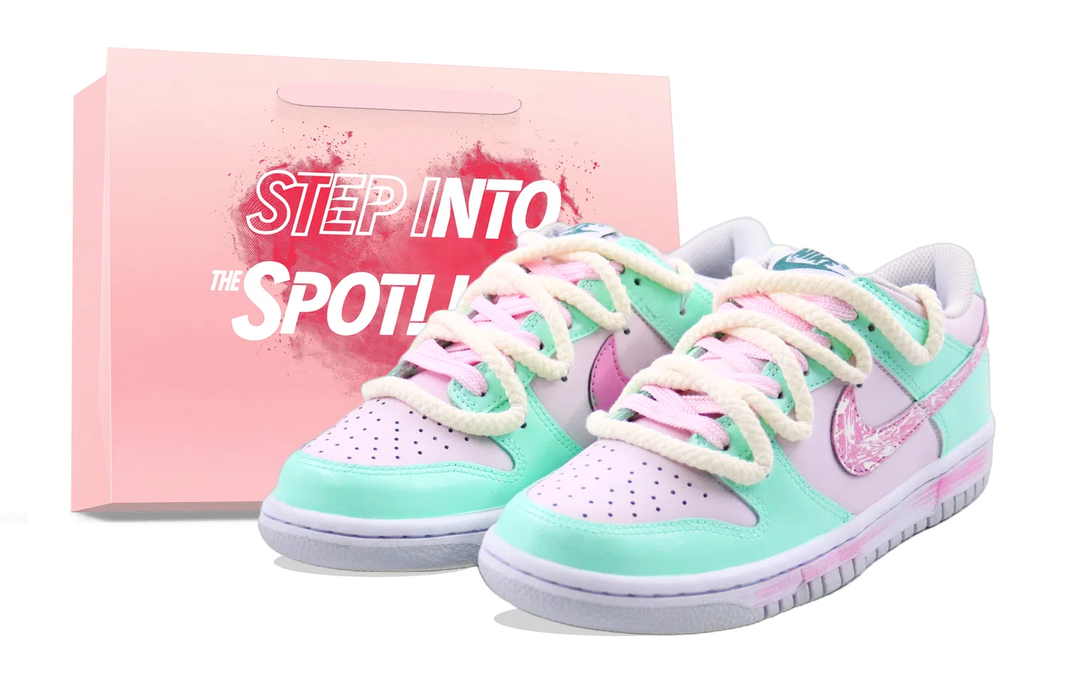 Детские скейтбординг-кроссовки с принтом Cherry Blossom Mint-Green Pink Nike