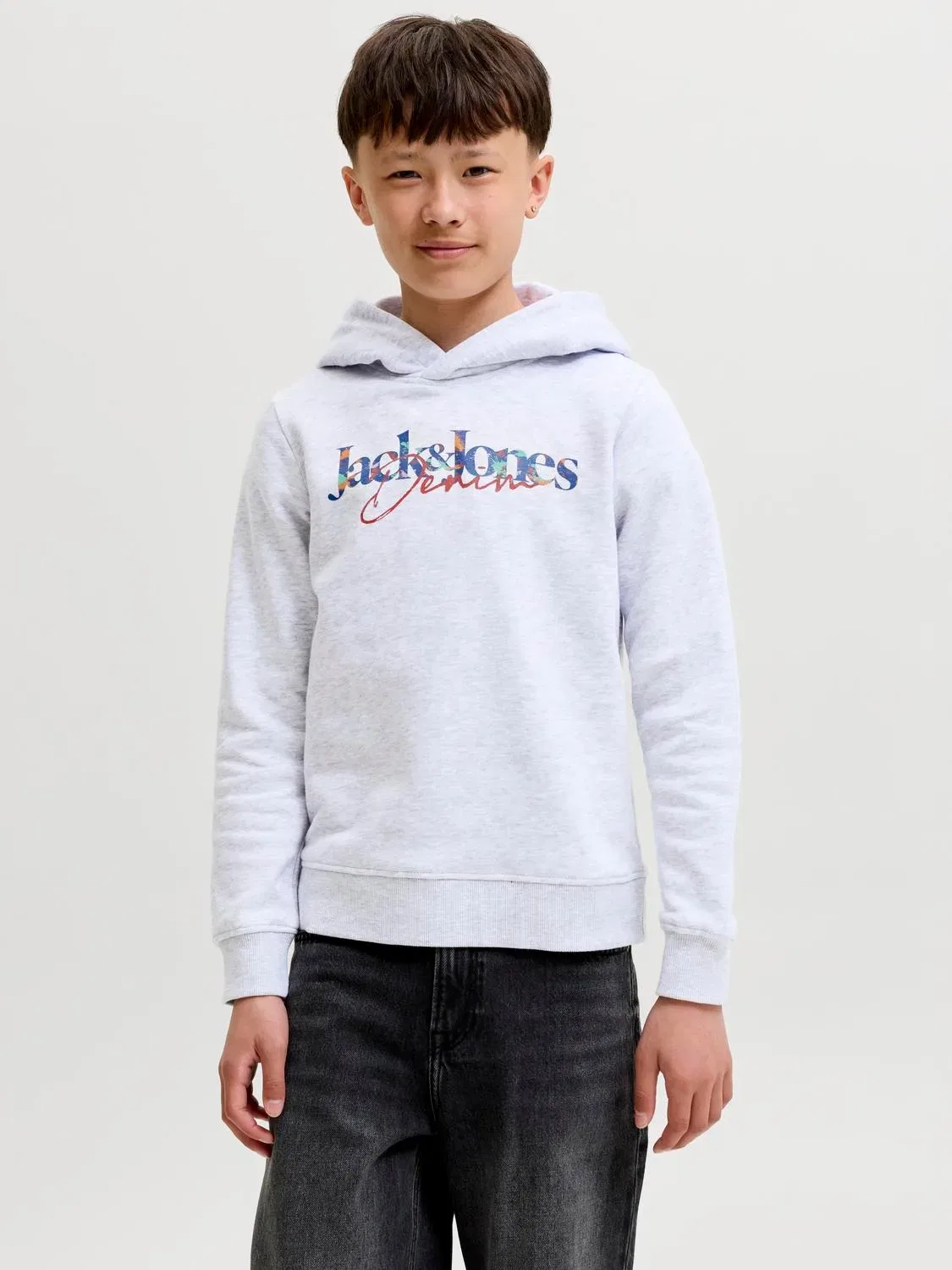 Худи с капюшоном Jjtom Jack & Jones Junior, белый меланж — фото 4