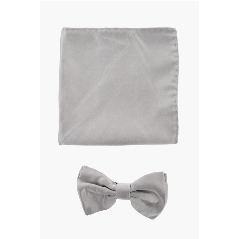 

Комплект из шелкового атласного платка-кармана и галстука-бабочки Corneliani, серый