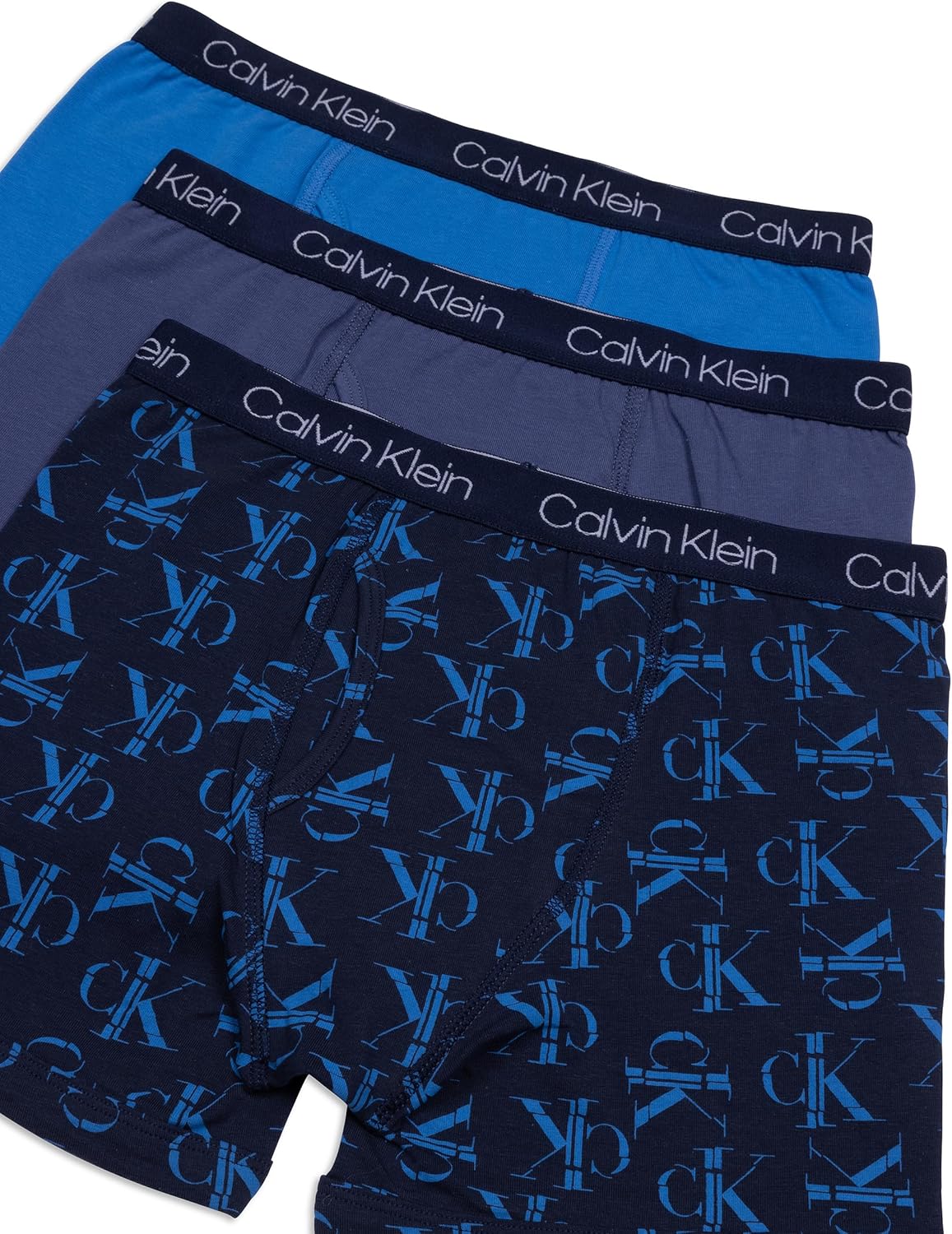 Комплект из 3 трусов-боксеров для мальчиков Calvin Klein, Blue Ck Fractal/Blue Indigo/Captains Blue — фото 2