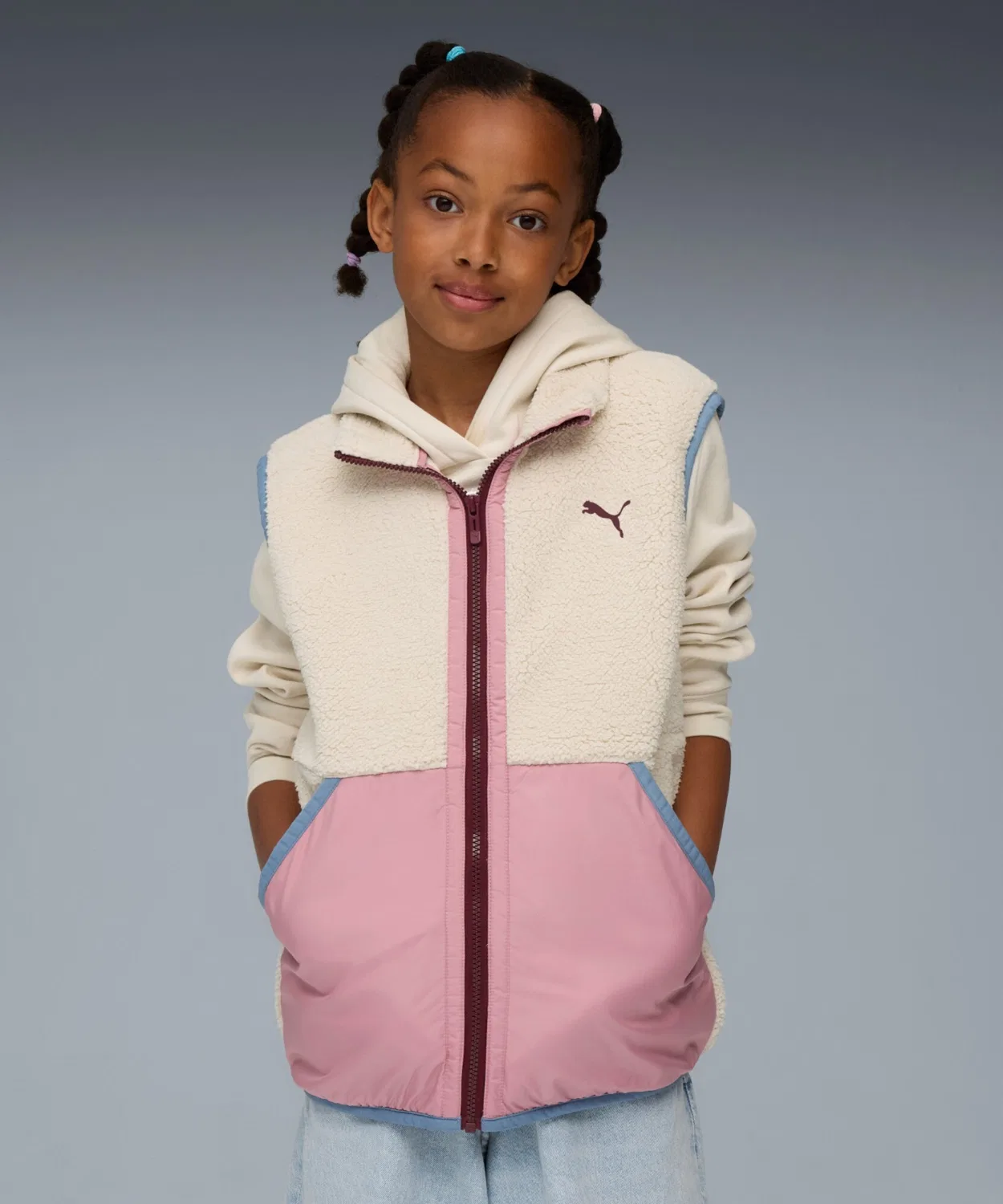 Детская флисовая жилетка PUMA Hybird Sherpa 120-160 см офф-вайт