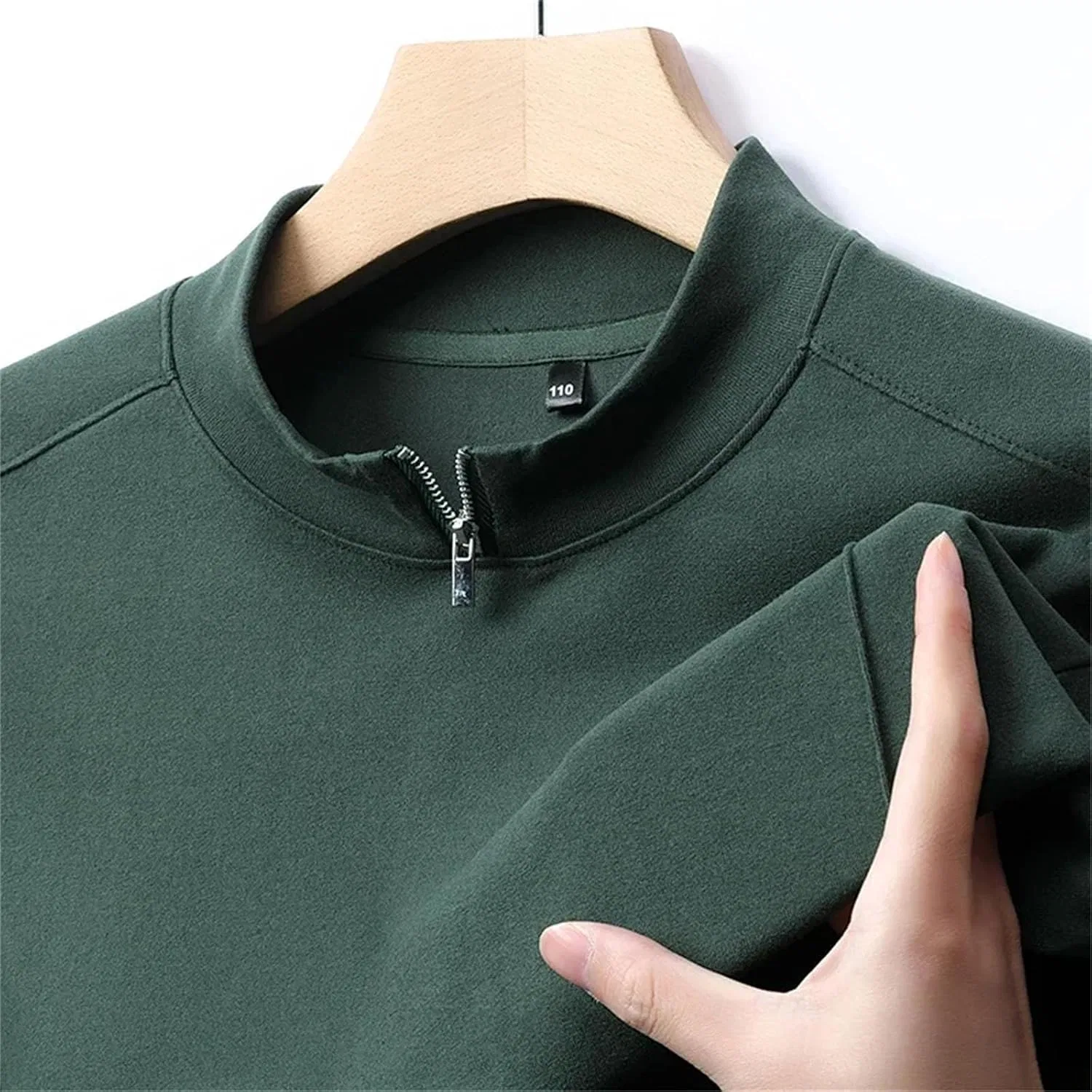 Мужская повседневная рубашка-поло с длинным рукавом на молнии Khaki — фото 2