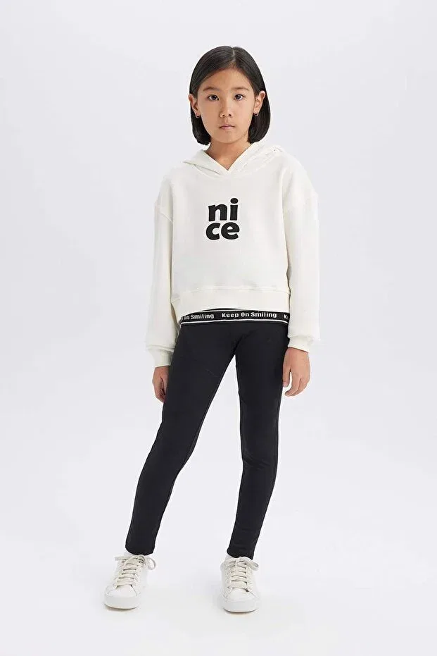 Детское худи для девочек свободного кроя с принтом Relax fit hooded printed sweatshirt for girls e0462a825sp Defacto, Ecru-Er854 — фото 4