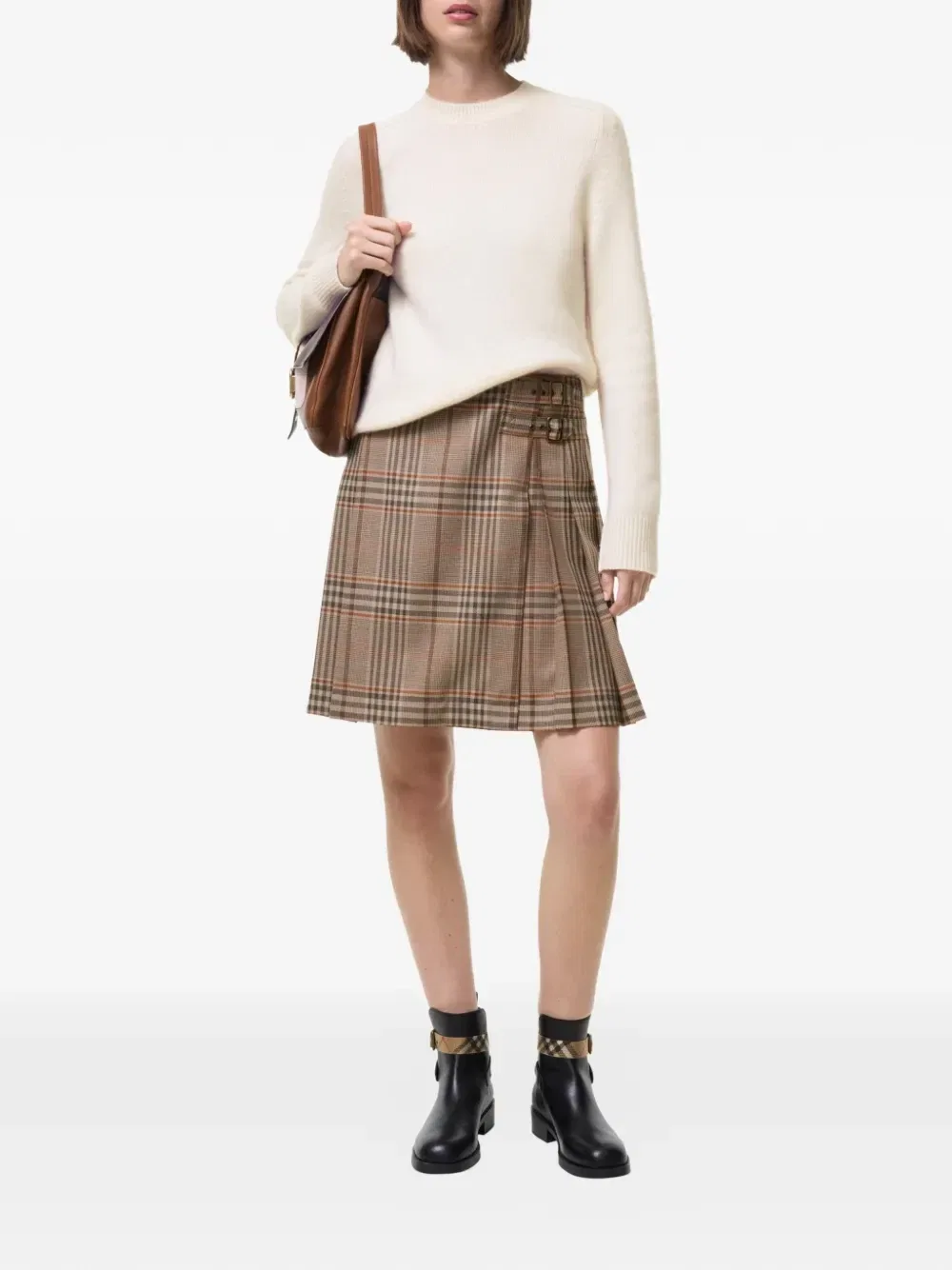 Шерстяной килт в клетку BURBERRY, бежевый — фото 2