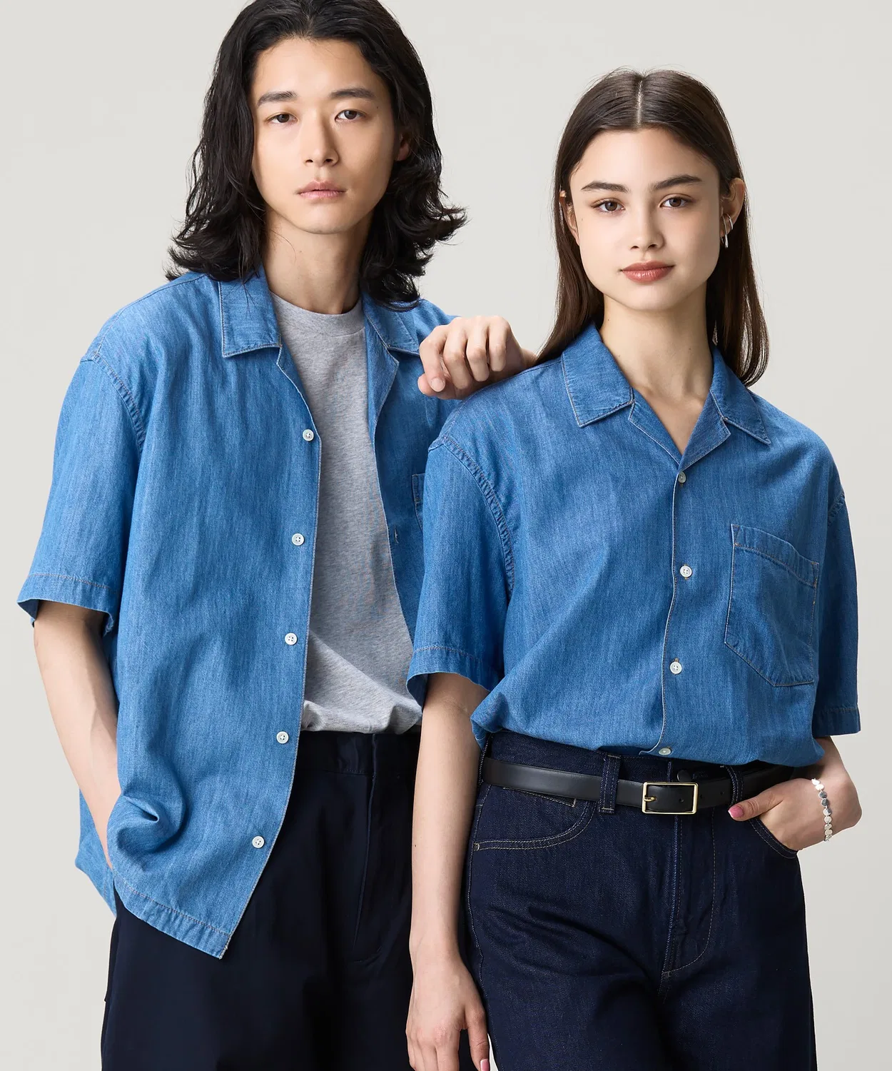 Мужская рубашка из денима с открытым воротником Oversize LACOSTE, Light Blue