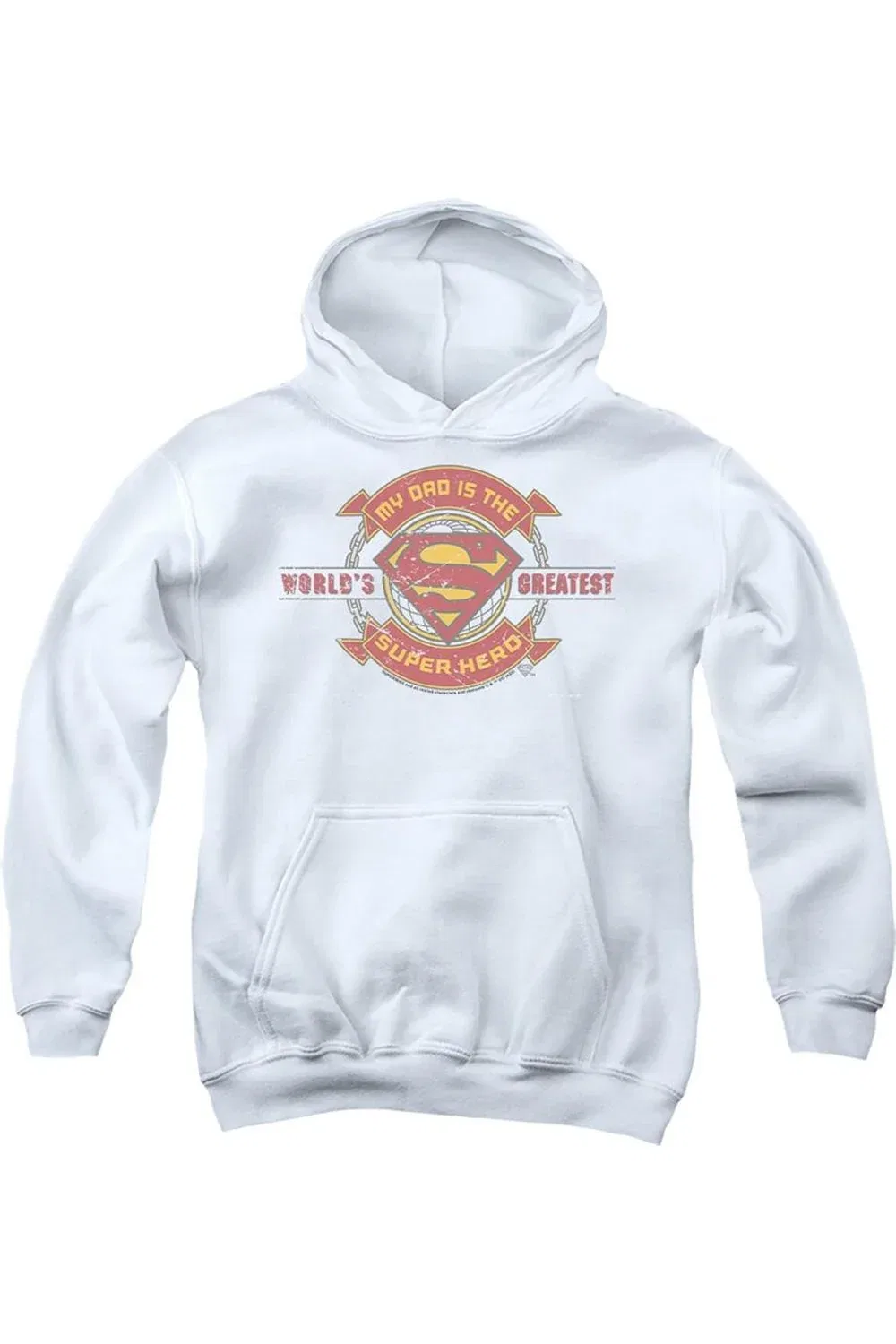 Детское худи для мальчиков с капюшоном с принтом Superman Worlds Greatest Hero Dad Gildan, White
