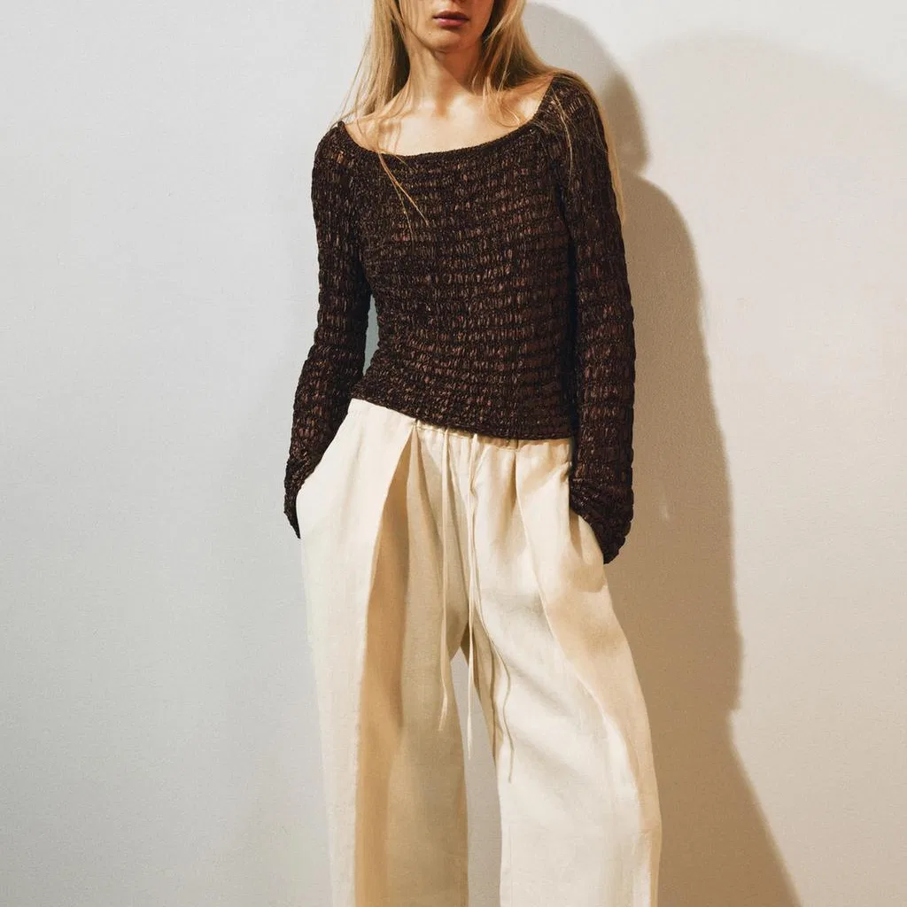 Женский трикотажный джемпер с лодочкой Brown ZARA, Brown — фото 4