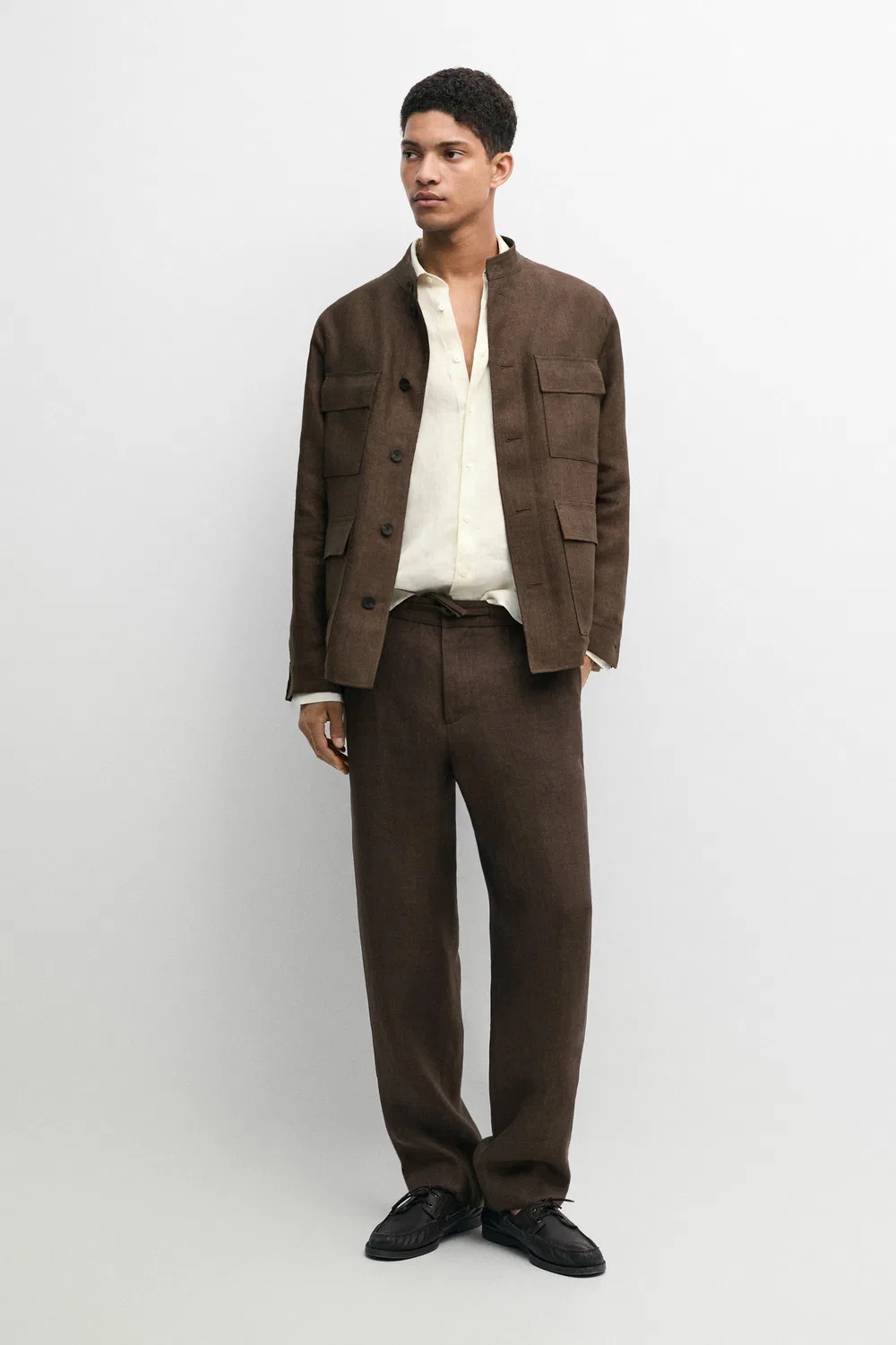 Рубашка из выцветшего льна в стиле «Total Look» Massimo Dutti, Ochre