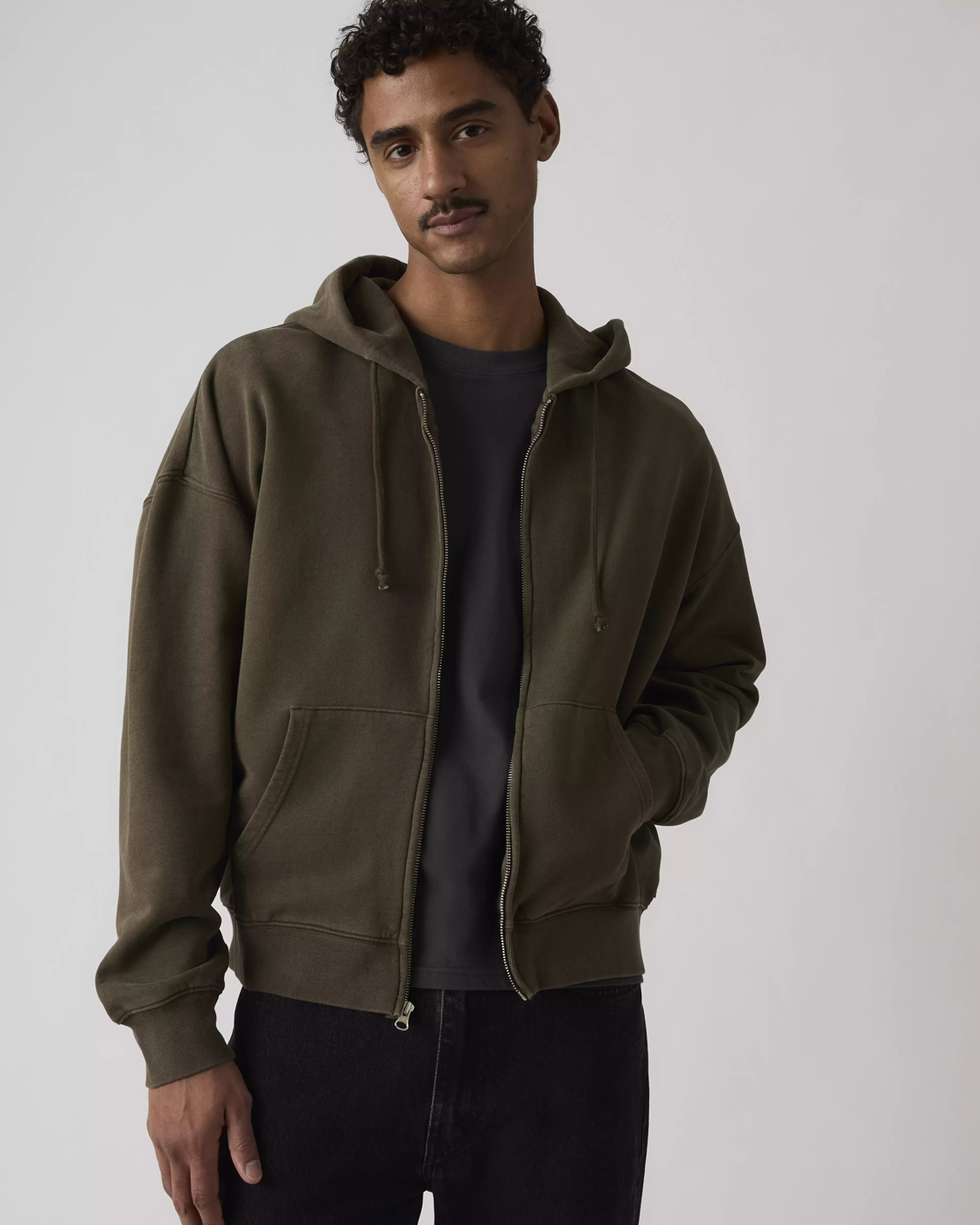 Толстовка Levi's Premium Hayes Boxy Grunge Wash Full-zip, коричневый — фото 4