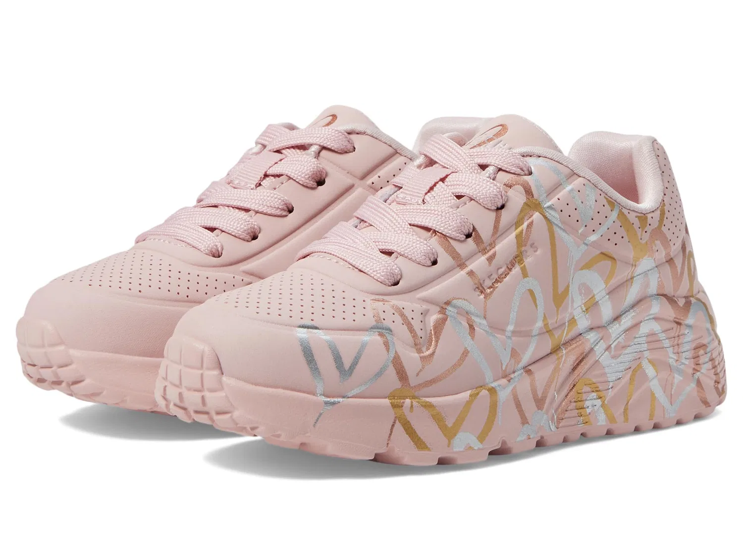 Детские кроссовки для девочек с принтом Skechers Uno Lite Metallic Love, Mauve Multicoloured — фото 3