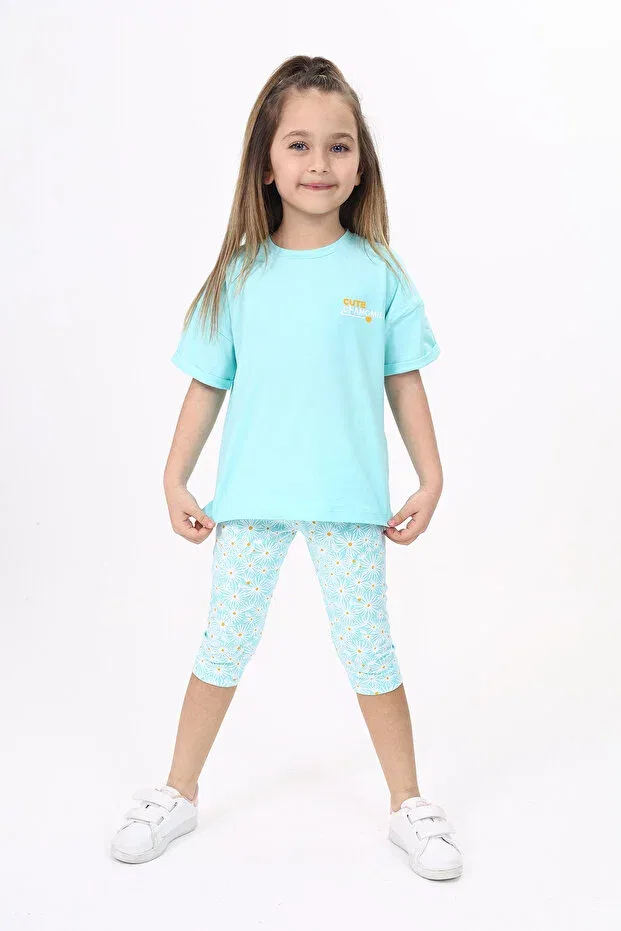 Детский комплект для девочек с принтом Chamomile Printed Capri Suit Toontoy, Mint Green