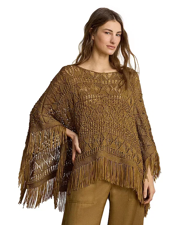 Женский свитер-пончо с бахромой Ralph Lauren, Bronze