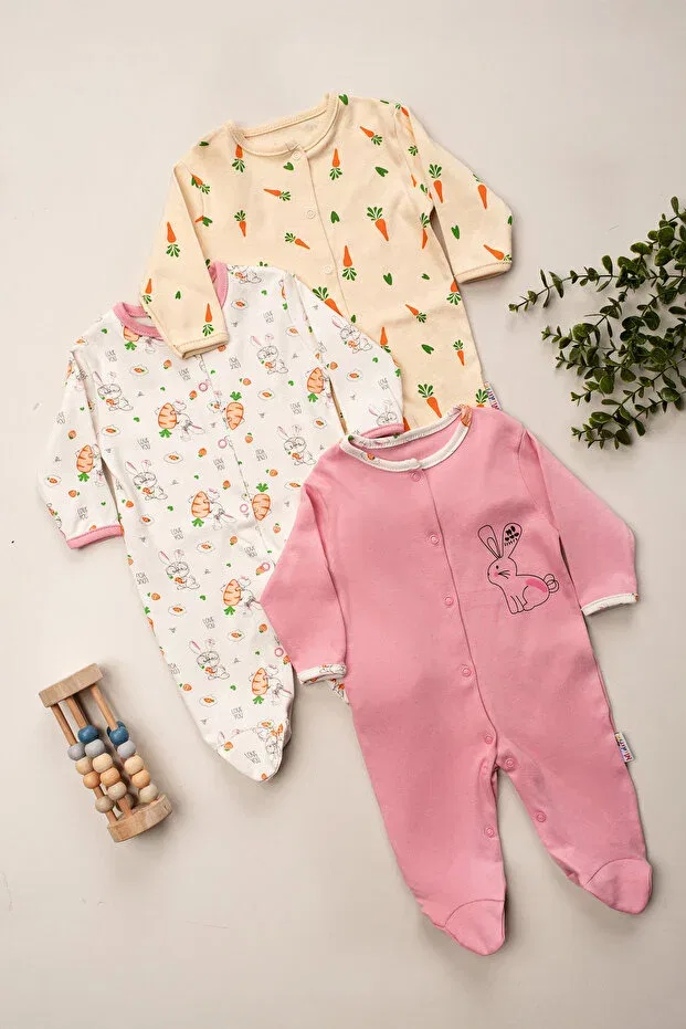 Детский комбинезон для девочек хлопковый комплект 3 предмета Enia Baby, Beige