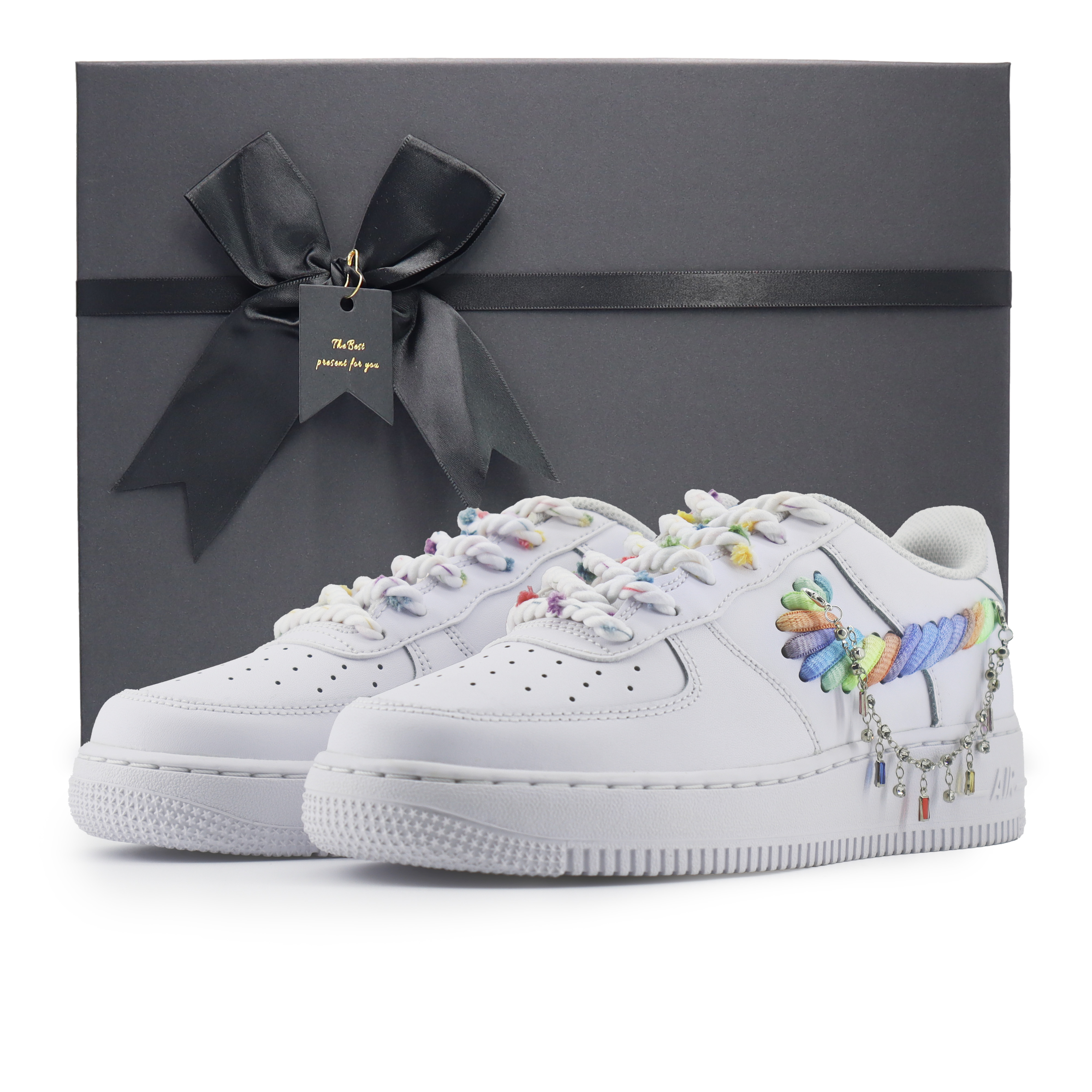 

Кроссовки Air Force 1 Rainbow Chain с противоскользящей подошвой, износостойкие, для детей и подростков Nike, белый/мультиколор