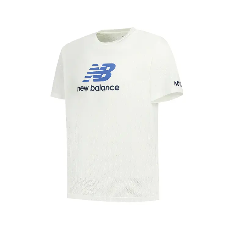

New Balance Мужская теннисная футболка белого цвета с круглым вырезом Moderate