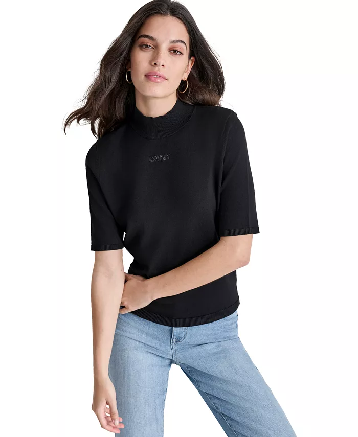 

Миниатюрный свитер с воротником-стойкой и декорированным логотипом DKNY Jeans, черный