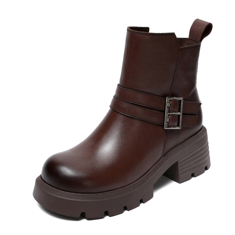 Devanro Женские полусапожки на каблуке 6 см тёмно-коричневые, цвет Dark Brown