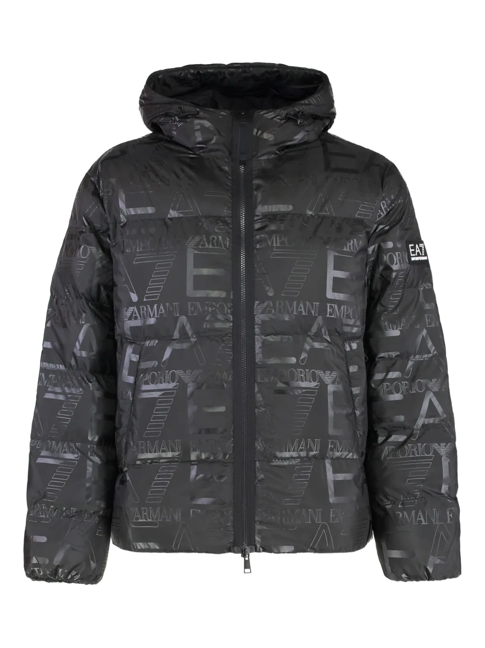 

Пуховик с капюшоном и логотипом Ea7 Emporio Armani, черный