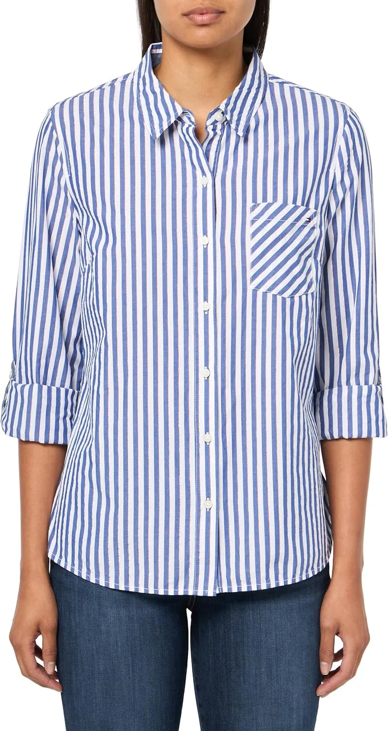 Блуза с коротким рукавом, поло, Tommy Hilfiger, мандарин мульти — фото 2
