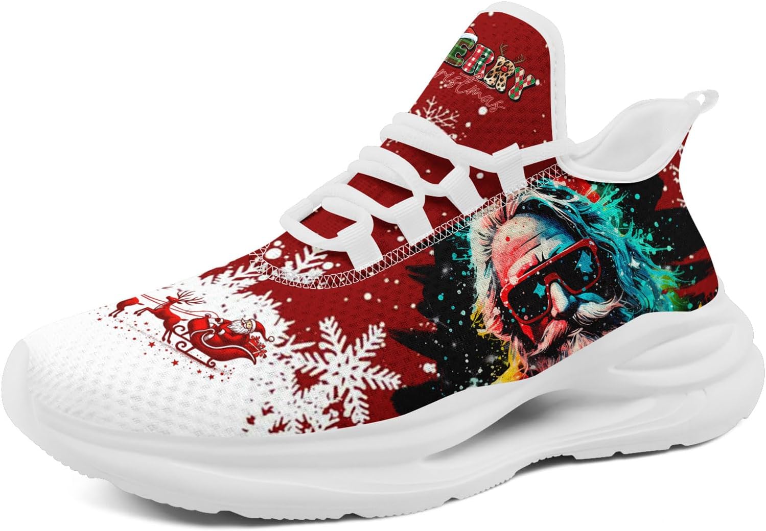 

Унисекс легкие кроссовки на Рождество с принтом Санта-Клауса, праздничные беговые кроссовки для мужчин и женщин Awsole, белый/черный/красный/синий