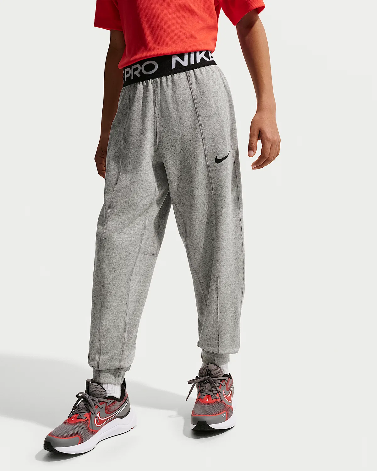 Детские (мальчики) спортивные штаны Nike Pro Dri-FIT из флиса, Dark Grey Heather/White/Black — фото 2