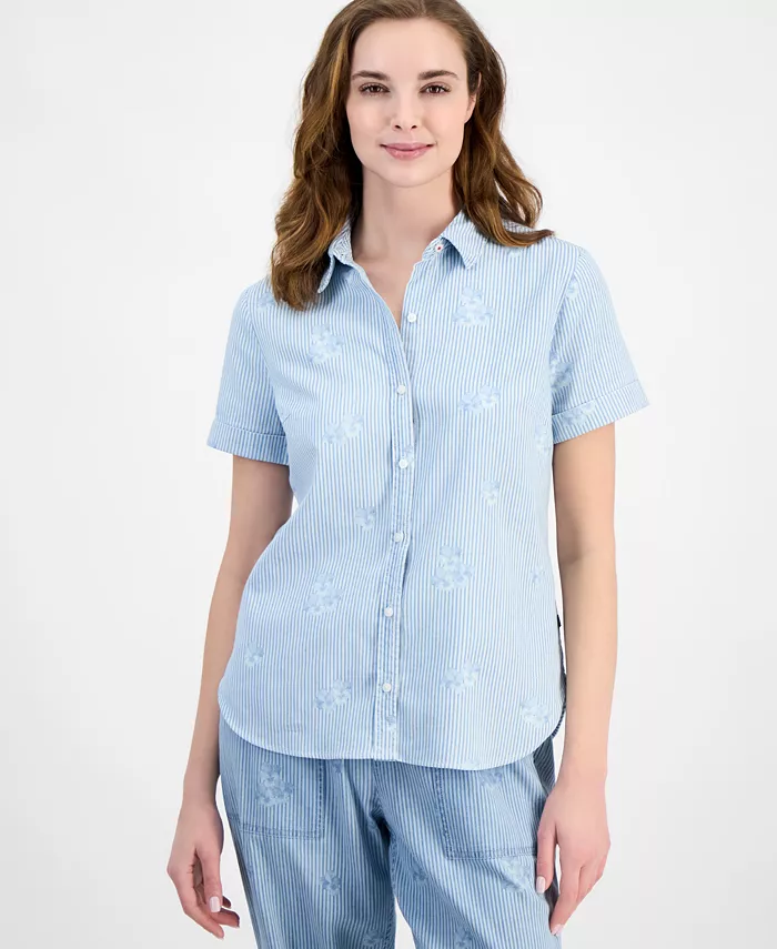 

Женская полосатая цветочная рубашка Camp Shirt Nautica Jeans, синий