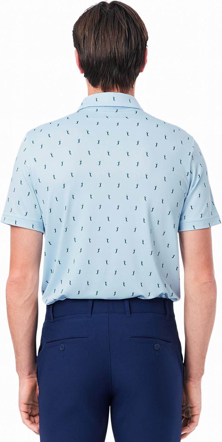 Мужская рубашка-поло для гольфа LACOSTE Защита от УФ-излучения, минималистичный принт по всей поверхности, скрытая передняя часть, сверхбыстрая сушка, синий/бирюзовый — фото 4
