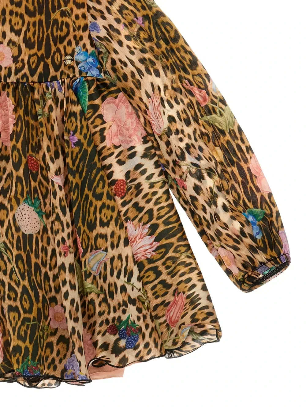 Платье с леопардовым принтом и цветочным принтом Roberto Cavalli Junior, бежевый — фото 3