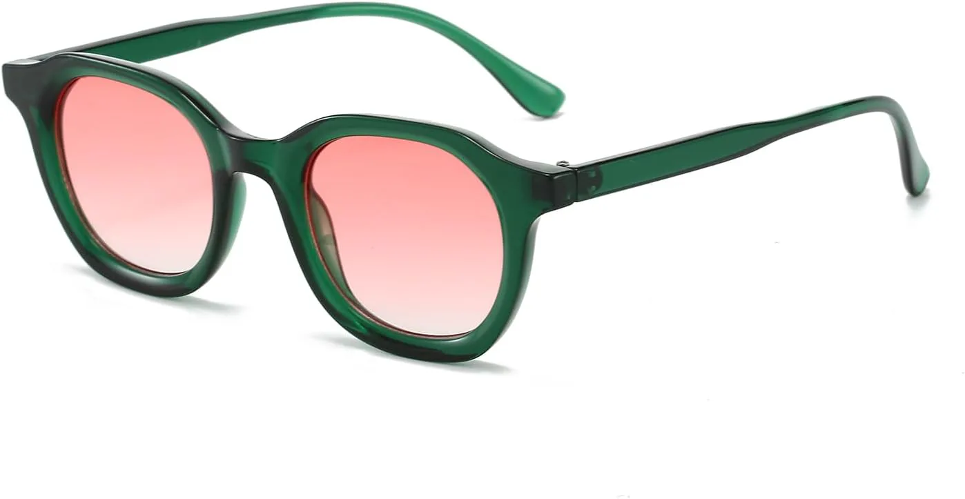 

Ретро круглые солнцезащитные очки для женщин и мужчин, модные простые круглые солнцезащитные очки с защитой от УФ-излучения CUBWOSE, Green Frame/Gradient Pink Lens