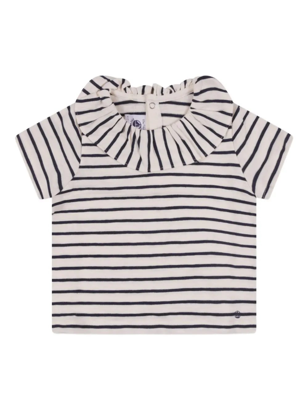 

Футболка в полоску с оборчатым воротником Petit Bateau, белый