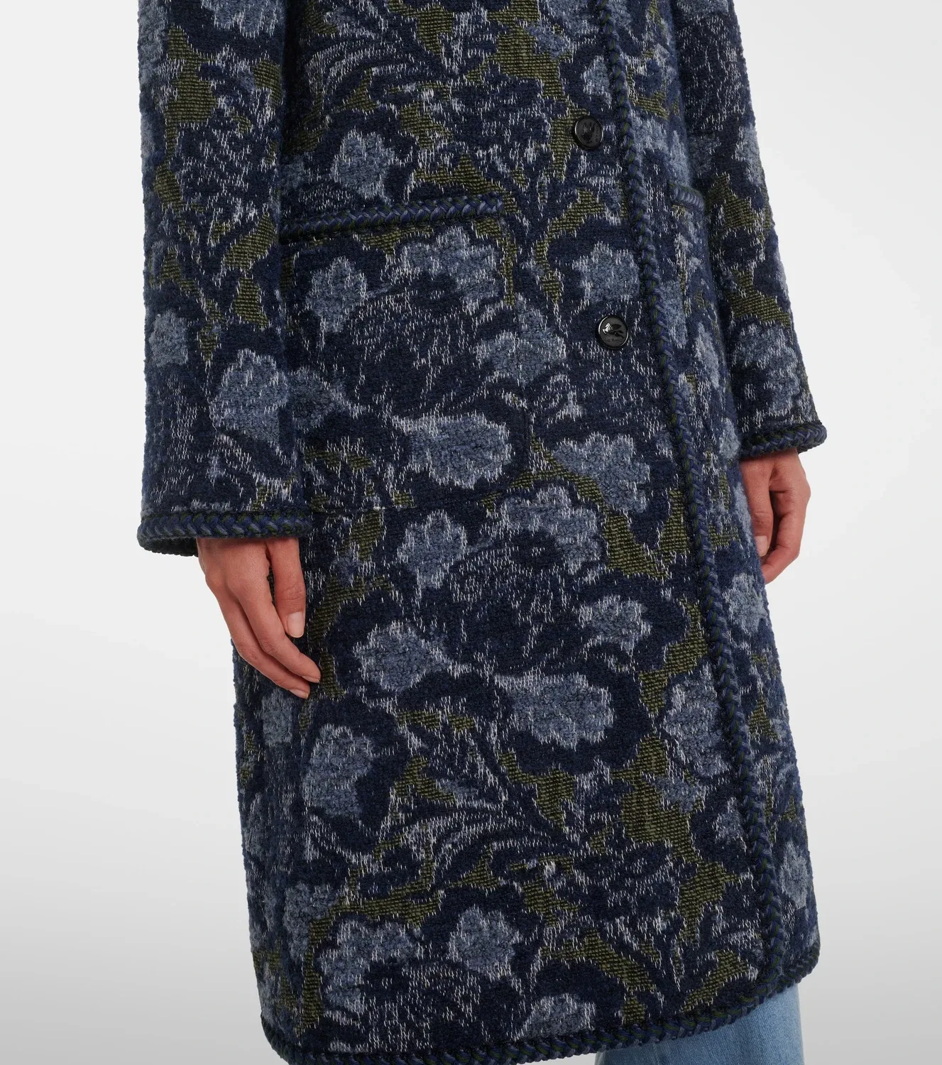 Жаккардовое пальто из хлопка и шерсти ETRO, синий — фото 4