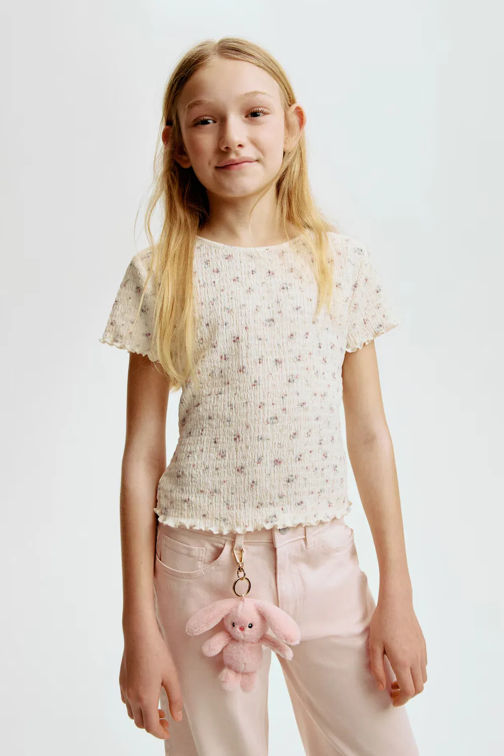Рубашка со сборками H&M, Cremefarben/Geblümt