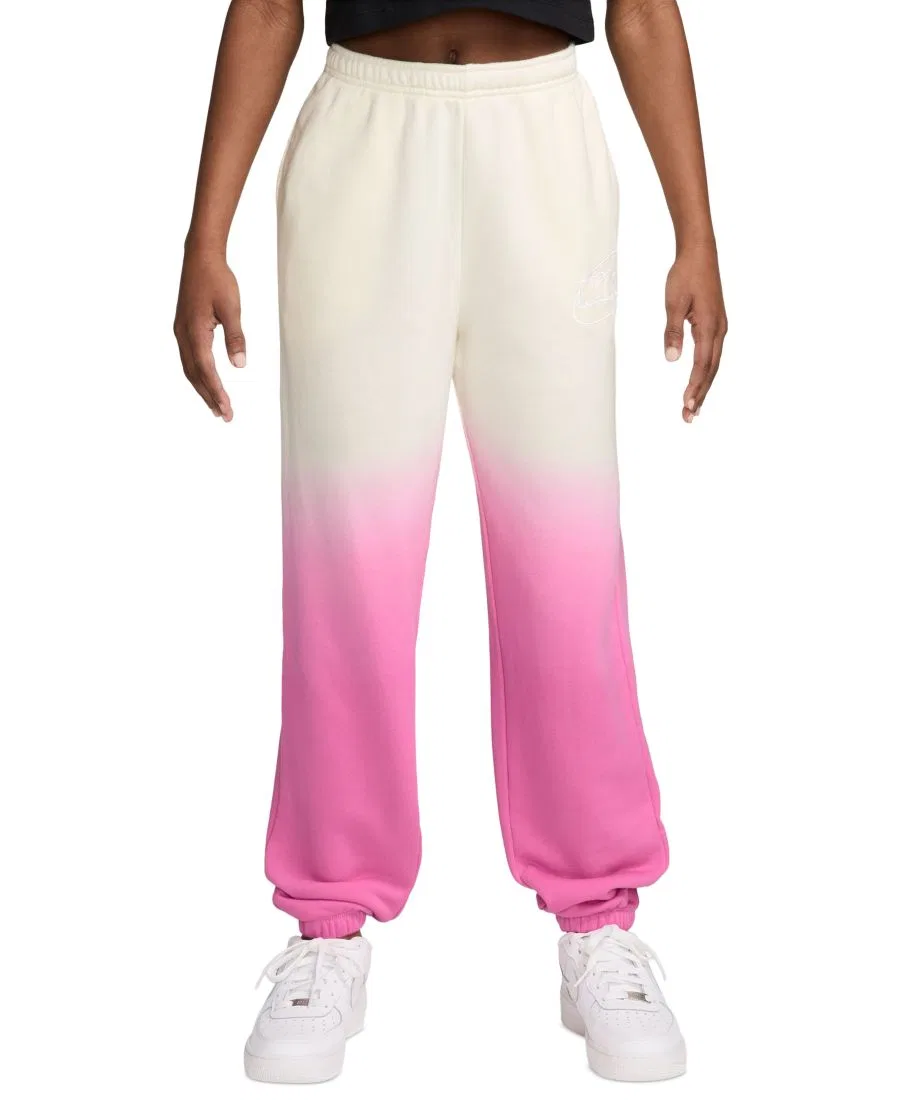 Детские спортивные брюки из флиса, свободного кроя Nike, Sail/Playful Pink