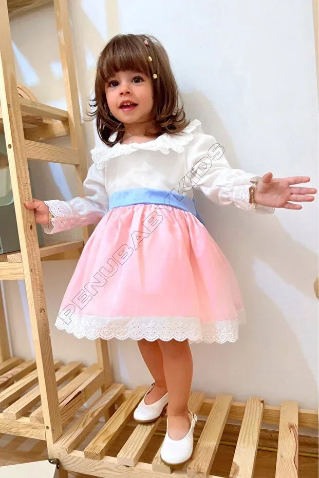 Детское платье для девочек с длинным рукавом Penu Baby Kids, Blue-Pink