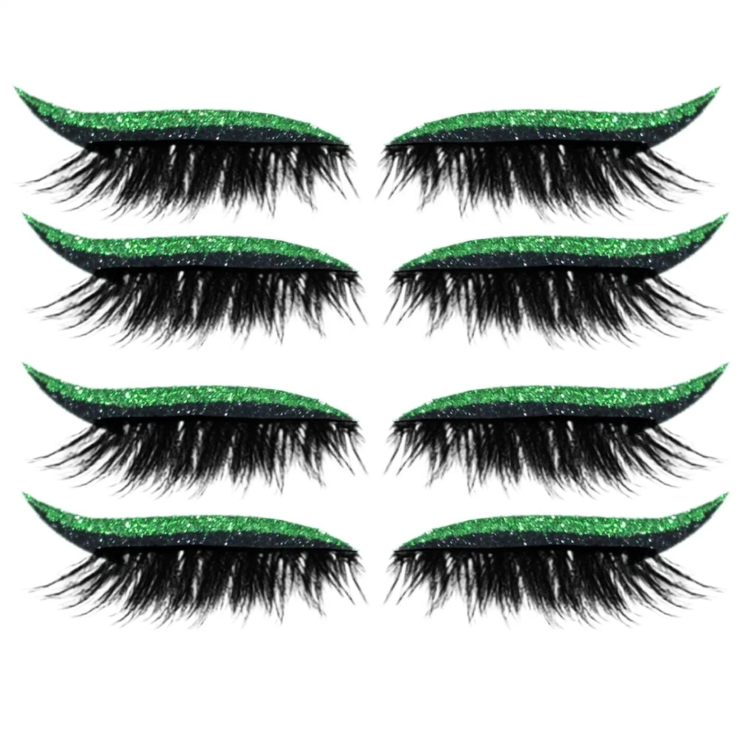 Накладные ресницы с блестками, Generisch, 4 пары, Green