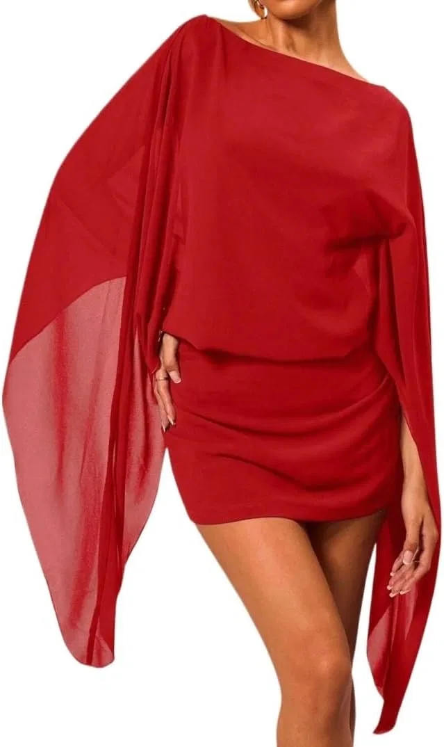 Женское облегающее мини-платье с лодочкой Bodycon, Red