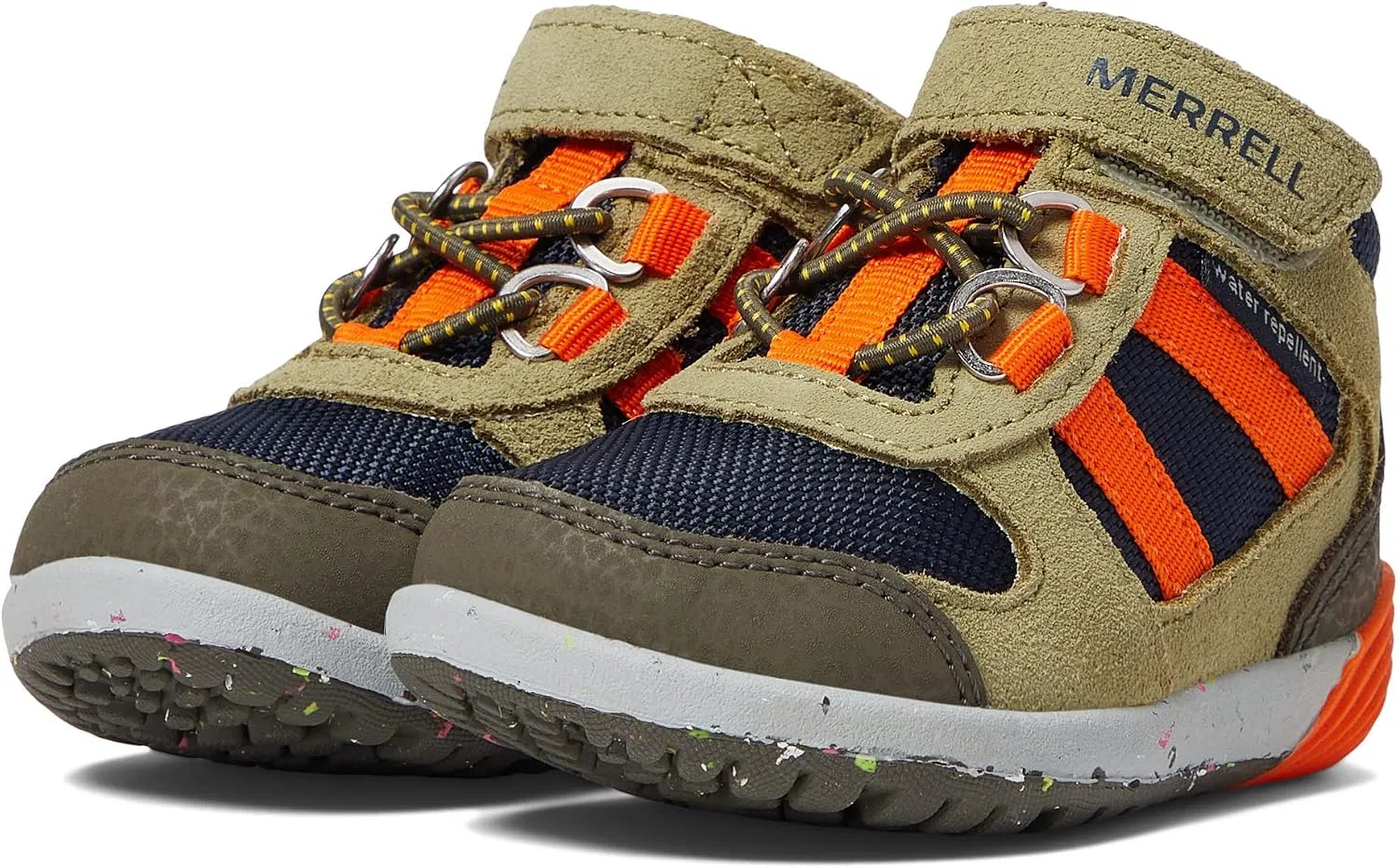 Детские ботинки для мальчиков Merrell Bare Steps Ridge Hiker Kids, Olive/Navy/Orange — фото 2