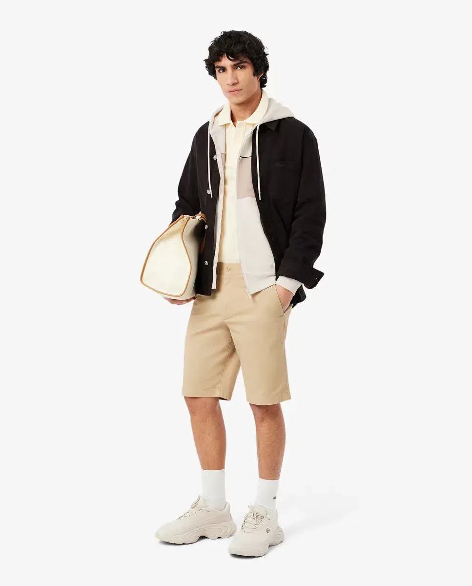 Мужская худи с капюшоном и молнией цветовая блокировка Lacoste, Beige — фото 4