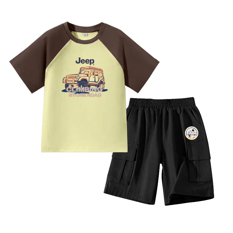 Детский спортивный комплект с принтом Jeep, Coffee/E off-Road Vehicle-Black/E Round Logo K