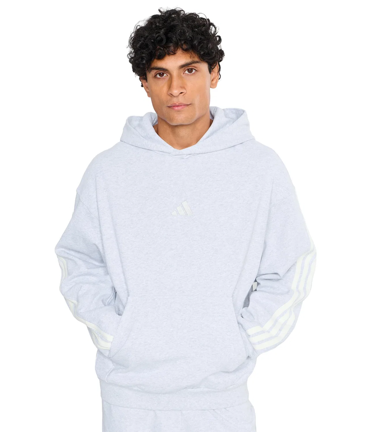 Худи Kit 3-Stripes Adidas, Light Grey Heather/Off-White