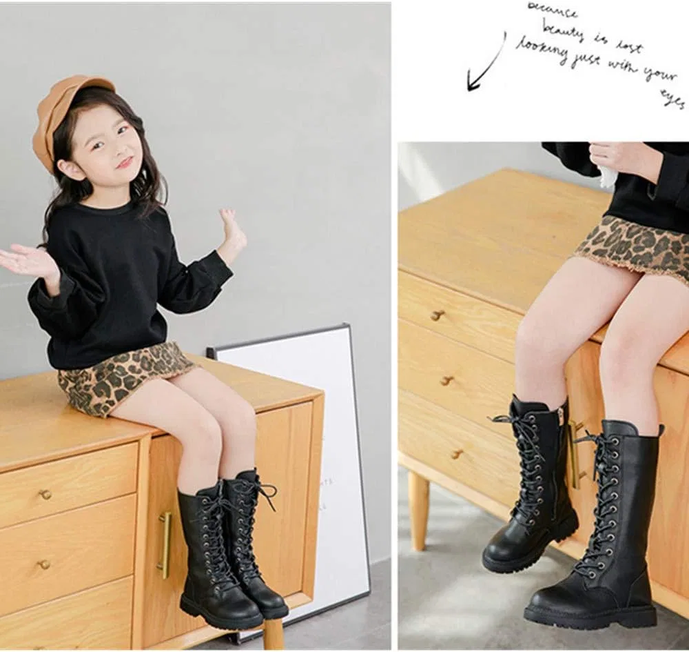 Детские ботинки для девочек со шнуровкой BININBOX, Warm Lining Black — фото 3