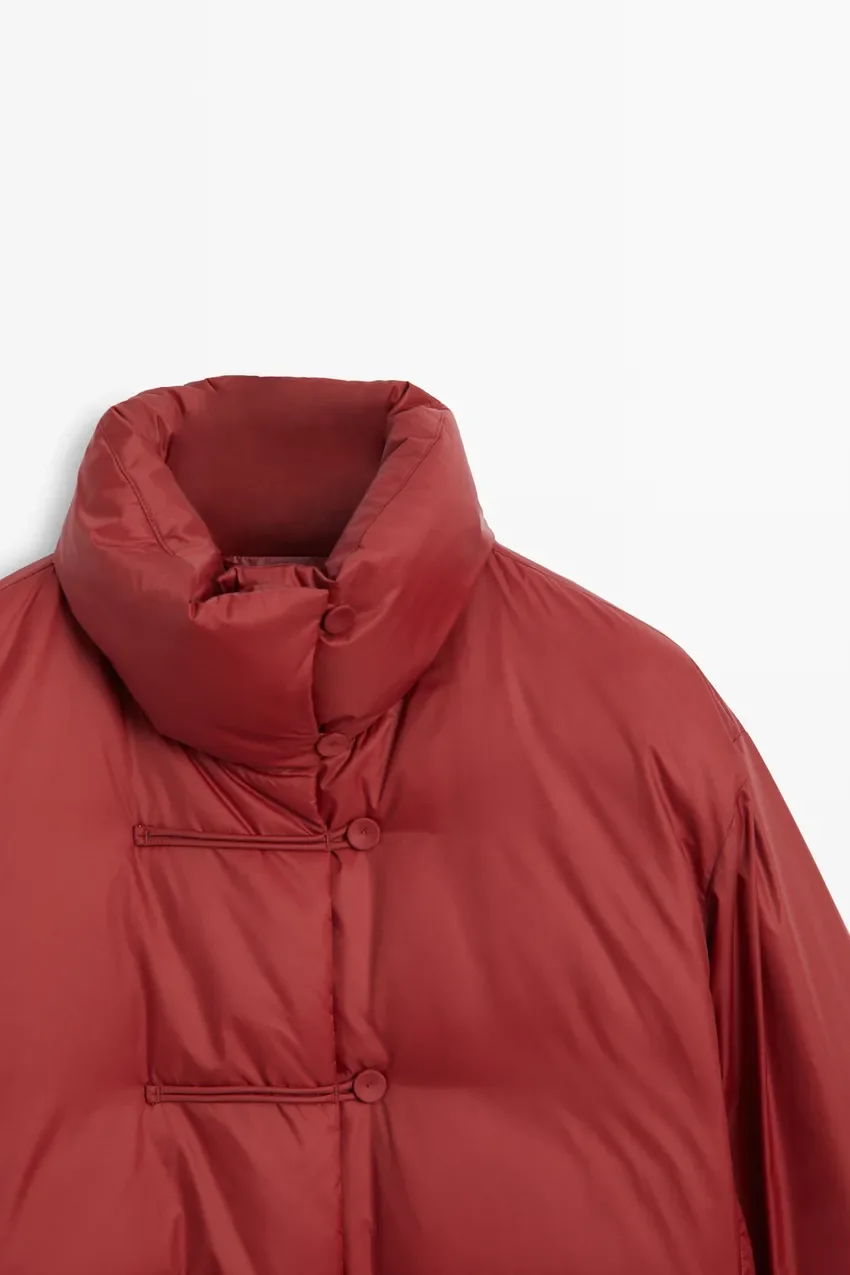 Пуховик Massimo Dutti Down Jacket With Toggle Detail, темно-красный — фото 2