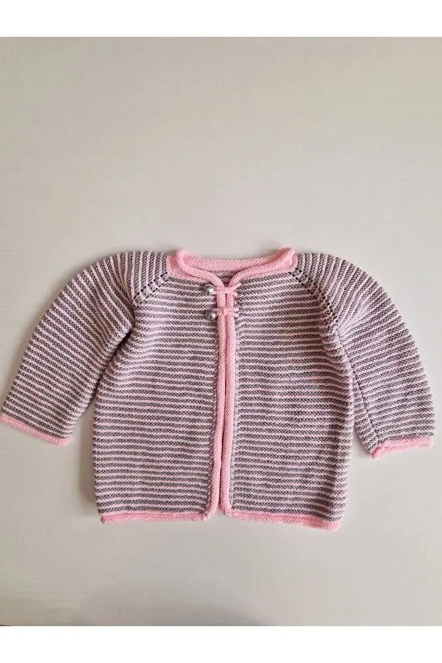 Детский кардиган с длинным рукавом Hand knitted grey-pink 18-24 months children's cardigan Hobi Kafe, Pink — фото 2