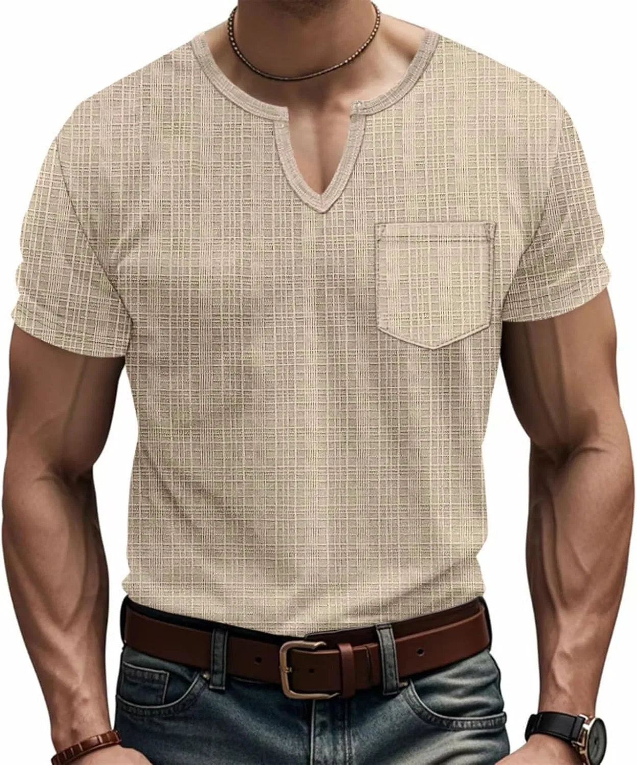Мужская облегающая футболка с V-вырезом Summer Muscle, Khaki