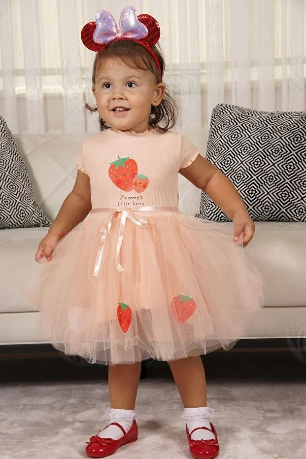 Детское платье для девочек с принтом Strawberry Print Neocotton, Salmon