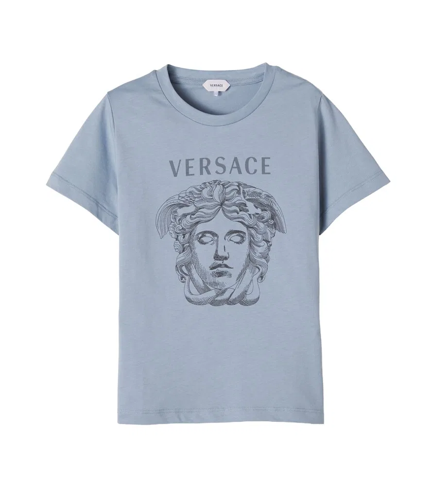 Хлопковая трикотажная футболка La Medusa Versace Kids, синий
