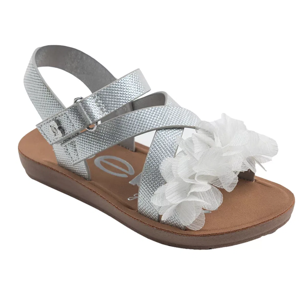 Детские сандалии для девочек с цветочным декором Bebe, White