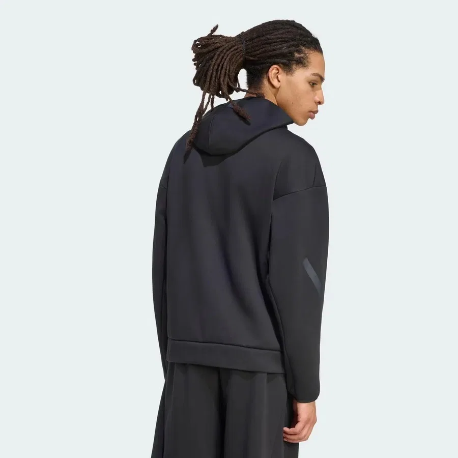 Свитшот мужской с капюшоном и полной застежкой-молнией Z.N.E. Full Zip adidas, Черный — фото 2