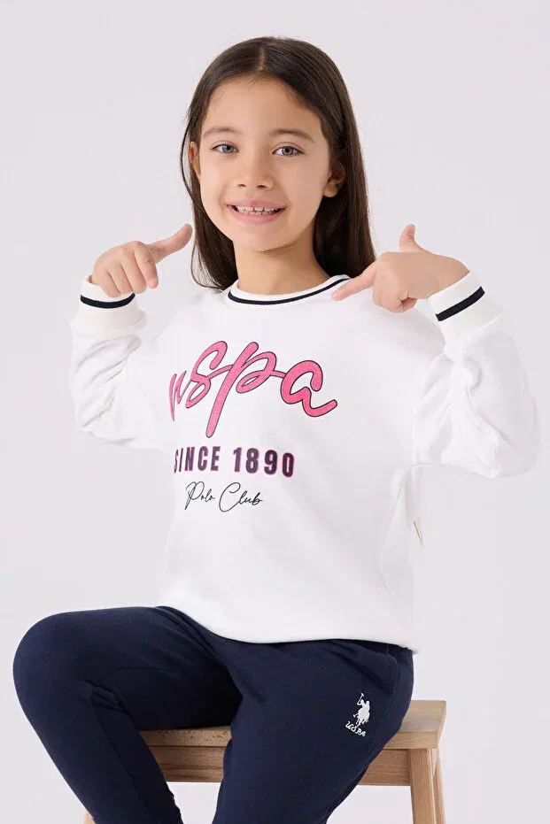 Детский комплект спортивного костюма для девочек с принтом U.S. Polo Assn., Nude Color — фото 2