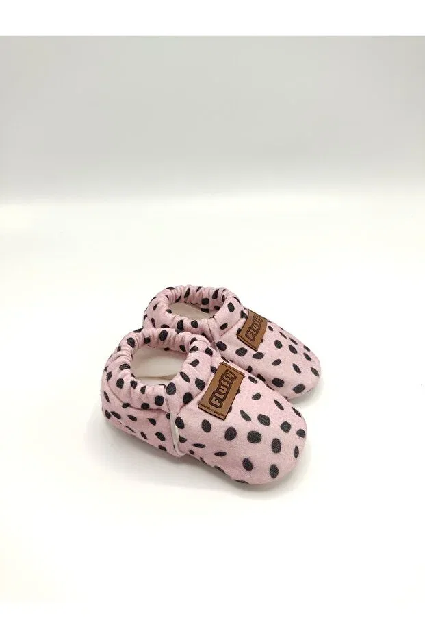 Детские домашние тапочки для новорожденных из велюра Fluffy, Pink With Black Speckles — фото 2